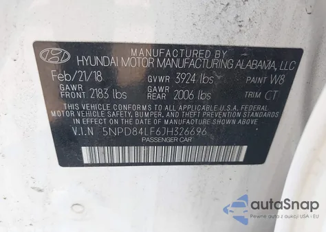 2018 Hyundai Elantra Sel from USA, damaged, VIN 5NPD84LF6JH326696